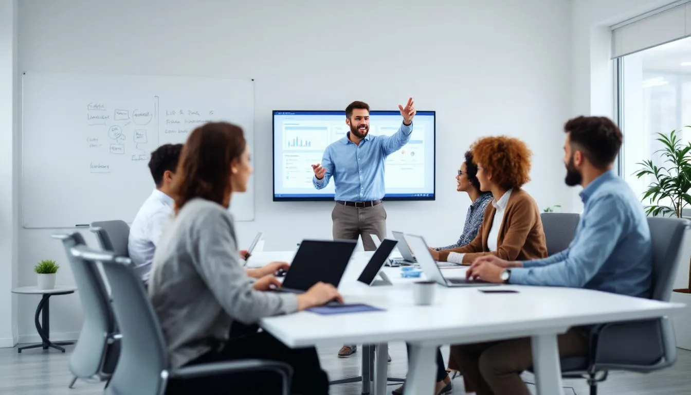 A diverse team of professionals is collaborating on creating stunning presentations using modern tools and technology, focusing on customizing templates and editing slides to enhance their workflow. They are working tirelessly to transform ideas into professional presentations that effectively engage their audience.